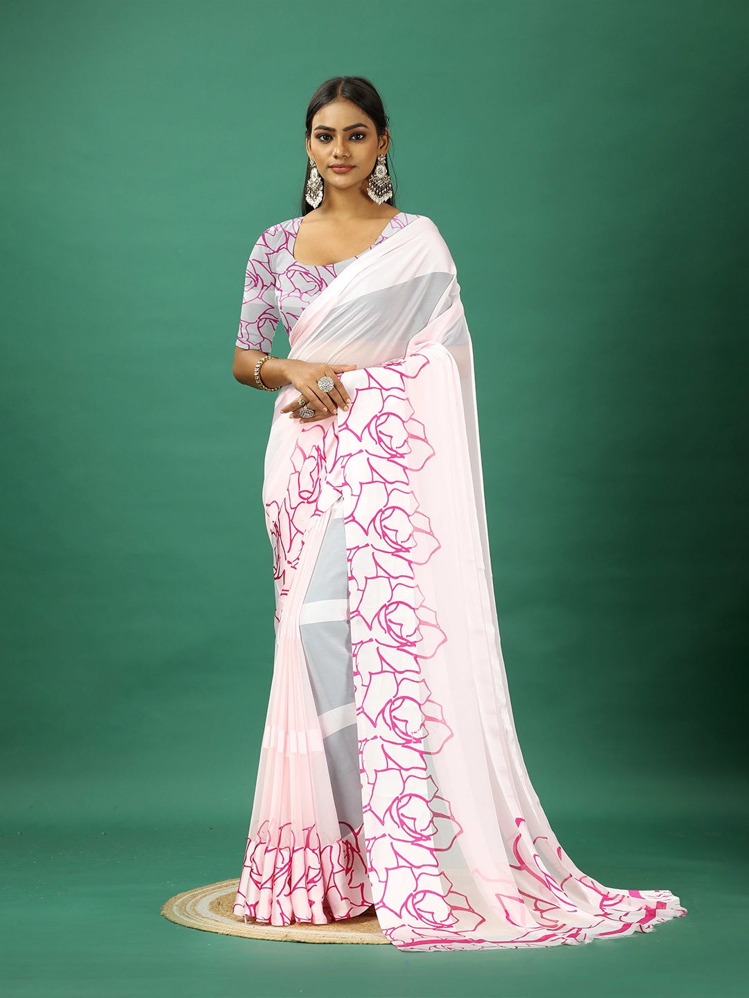 

A.V.M. SILK MILLS Striped Satin Saree, Pink