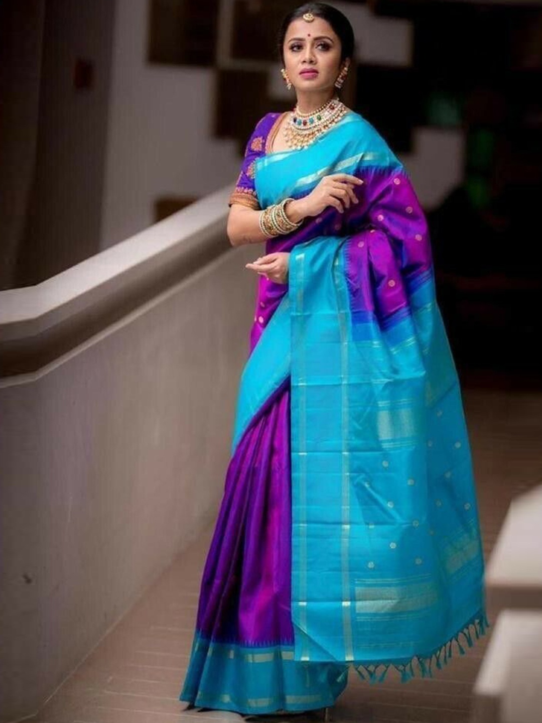 

bansari textiles Woven Design Zari Banarasi Saree, Purple