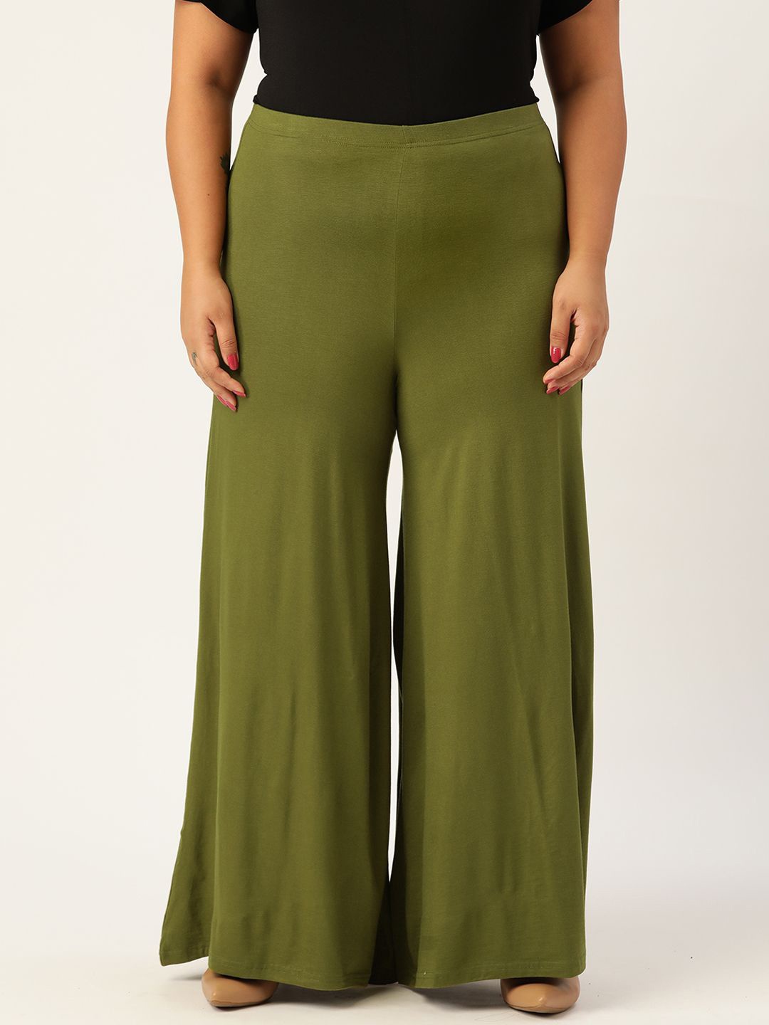 

theRebelinme Women Flared Knitted Palazzos, Green