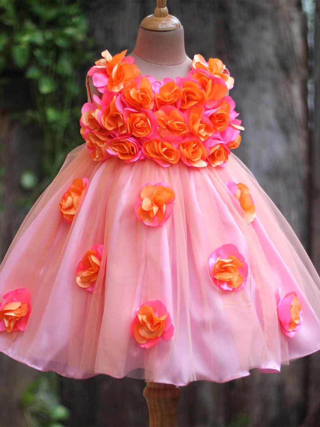 

Li & Li Boutique Girls Baby Pink and Peach Flower Frock