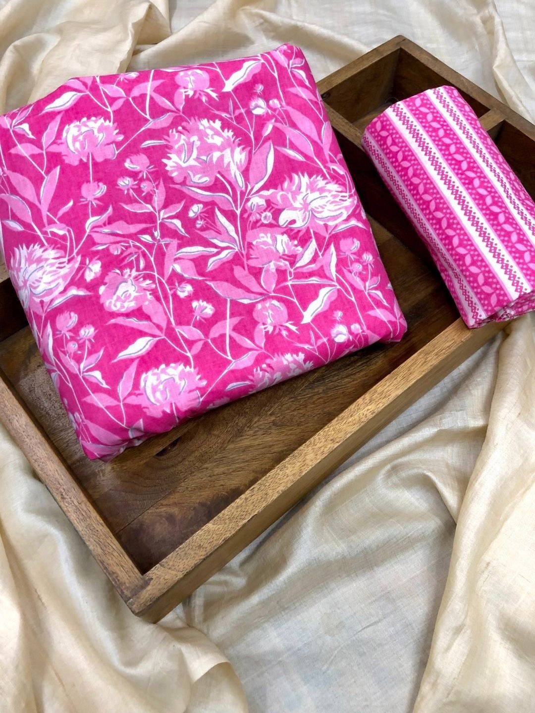 

PALASH Floral Block Printed Pure Cotton Unstitched Dress Material, Pink