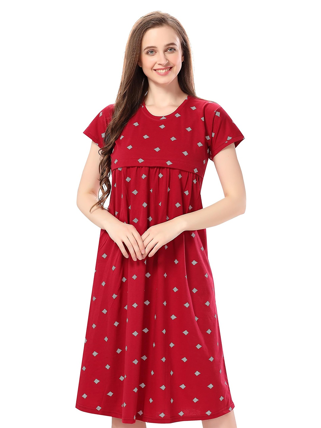 

TIGYWIGY Women Cotton Maternity Nightdress, Maroon