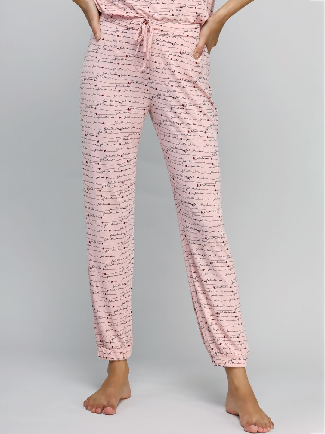 

necesera Women Printed Mid-Rise Lounge Pant, Pink