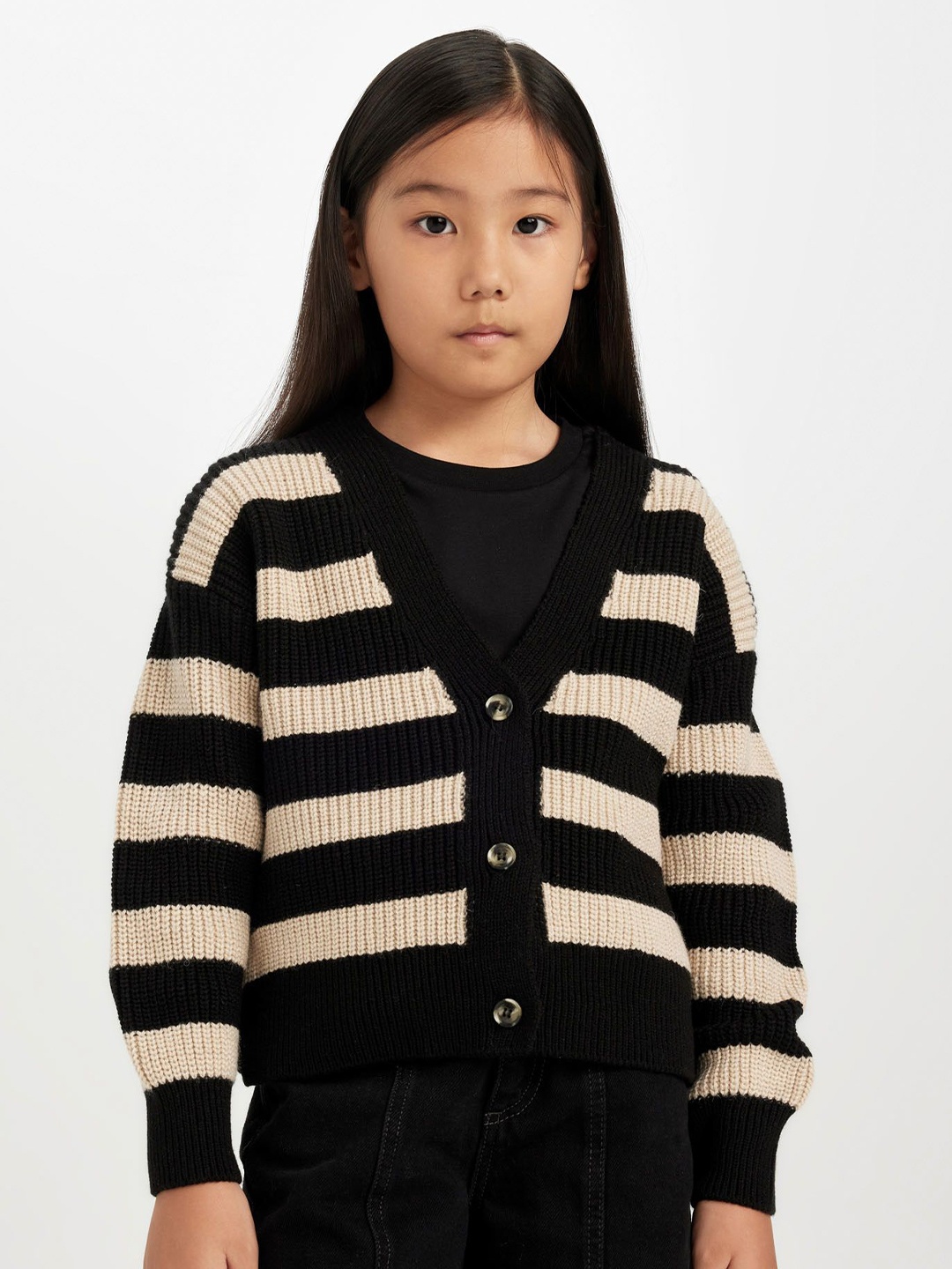 

DeFacto Girls Striped Pullover, Beige