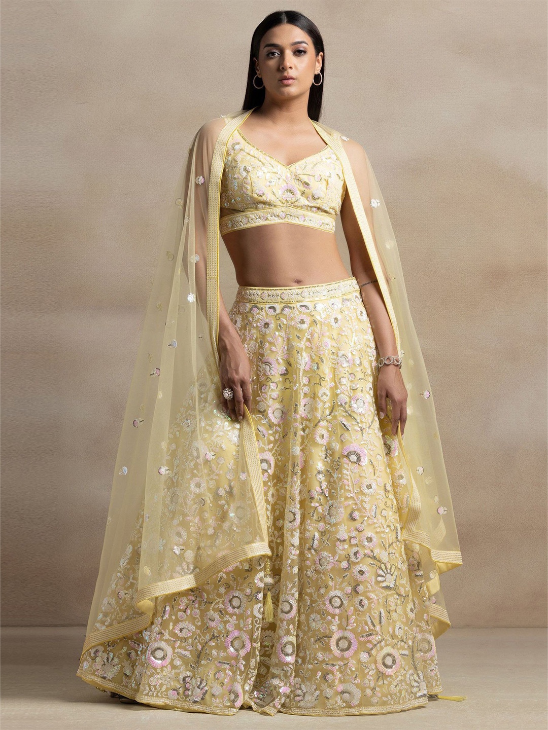 

FABPIXEL Embroidered Sequinned Semi-Stitched Lehenga & Unstitched Blouse With Dupatta, Yellow