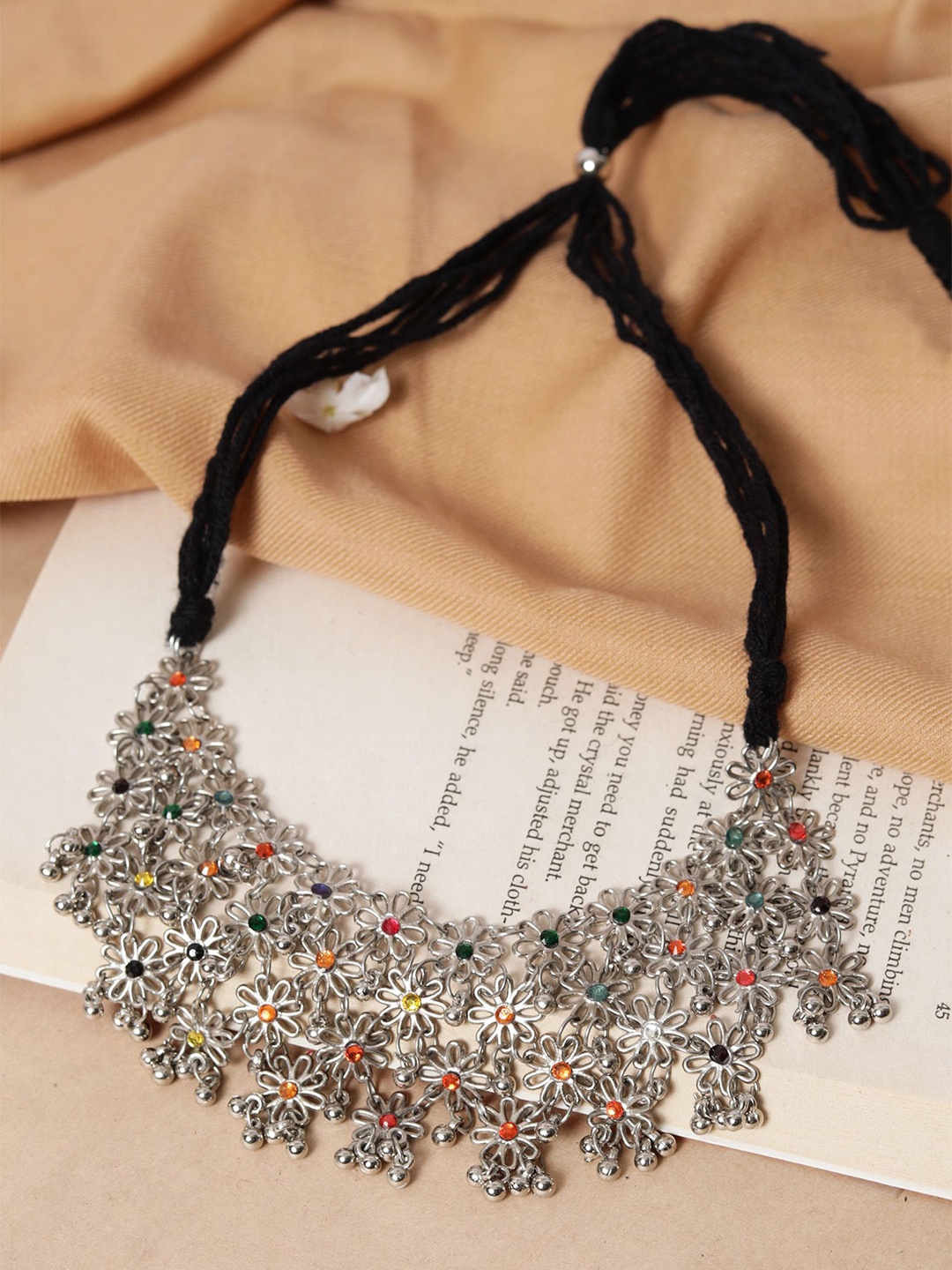 

Saagah German Silver Afghani Oxidized Stone Work Tribal Necklace