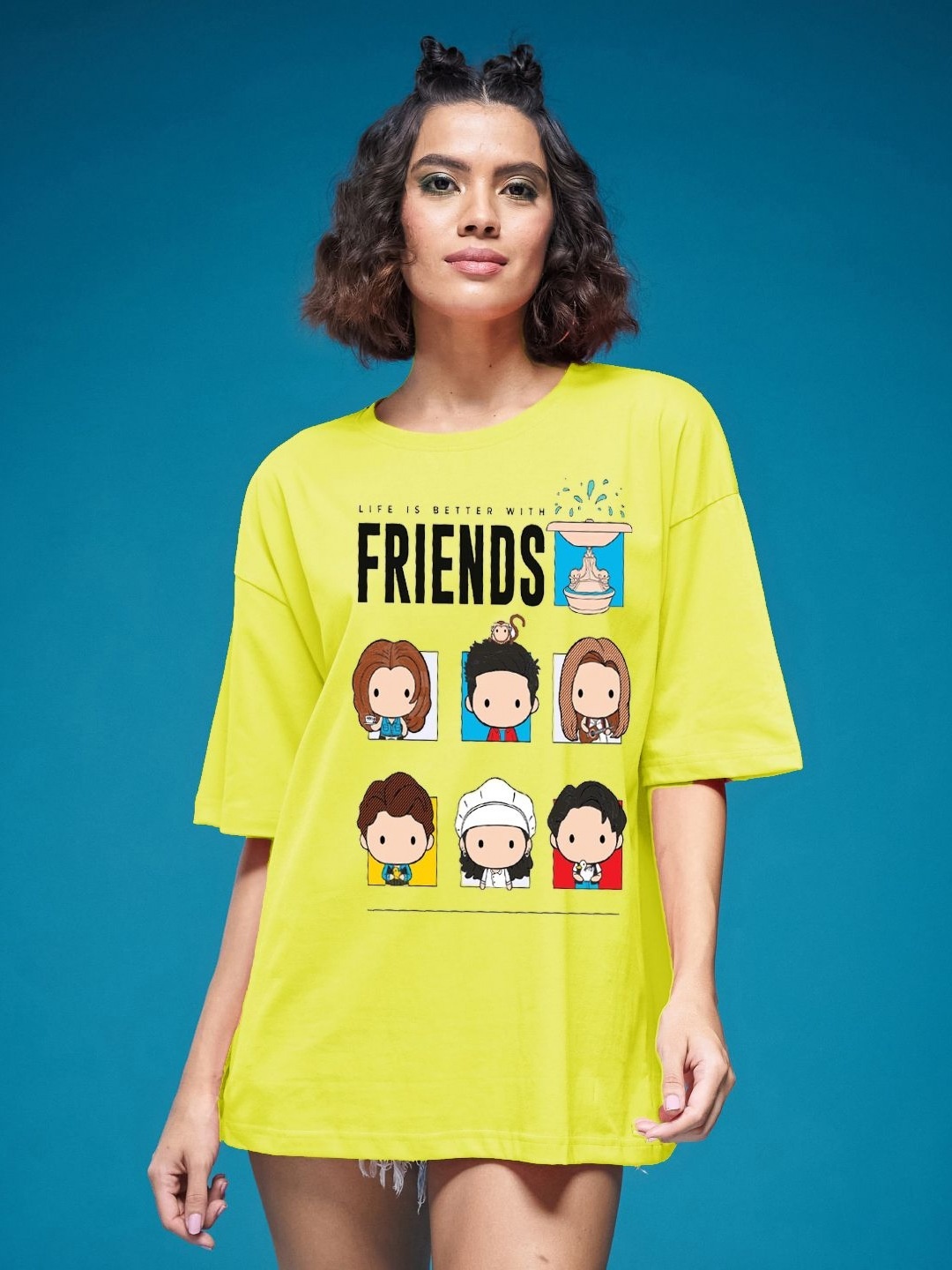 

SMARTEES Women Graphic Printed Round Neck Cotton Oversized T-shirt, Lime green