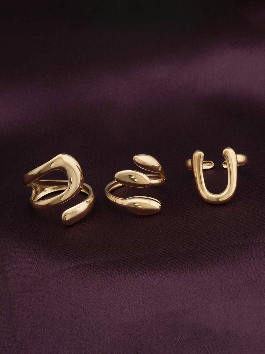 

PALMONAS Set Of 3 Gold-Plated Stainless Steel Waterproof & Anti-Tarnish Abstract Rings