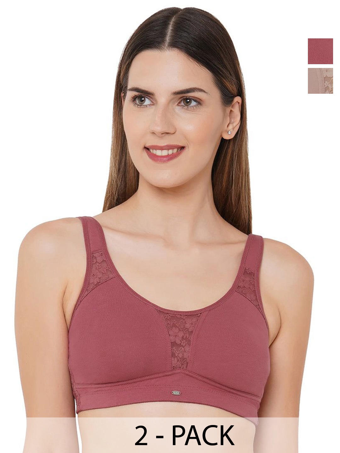 

Soie Women Pack of 2 Full Coverage Non Padded Non Wired Bra, Beige