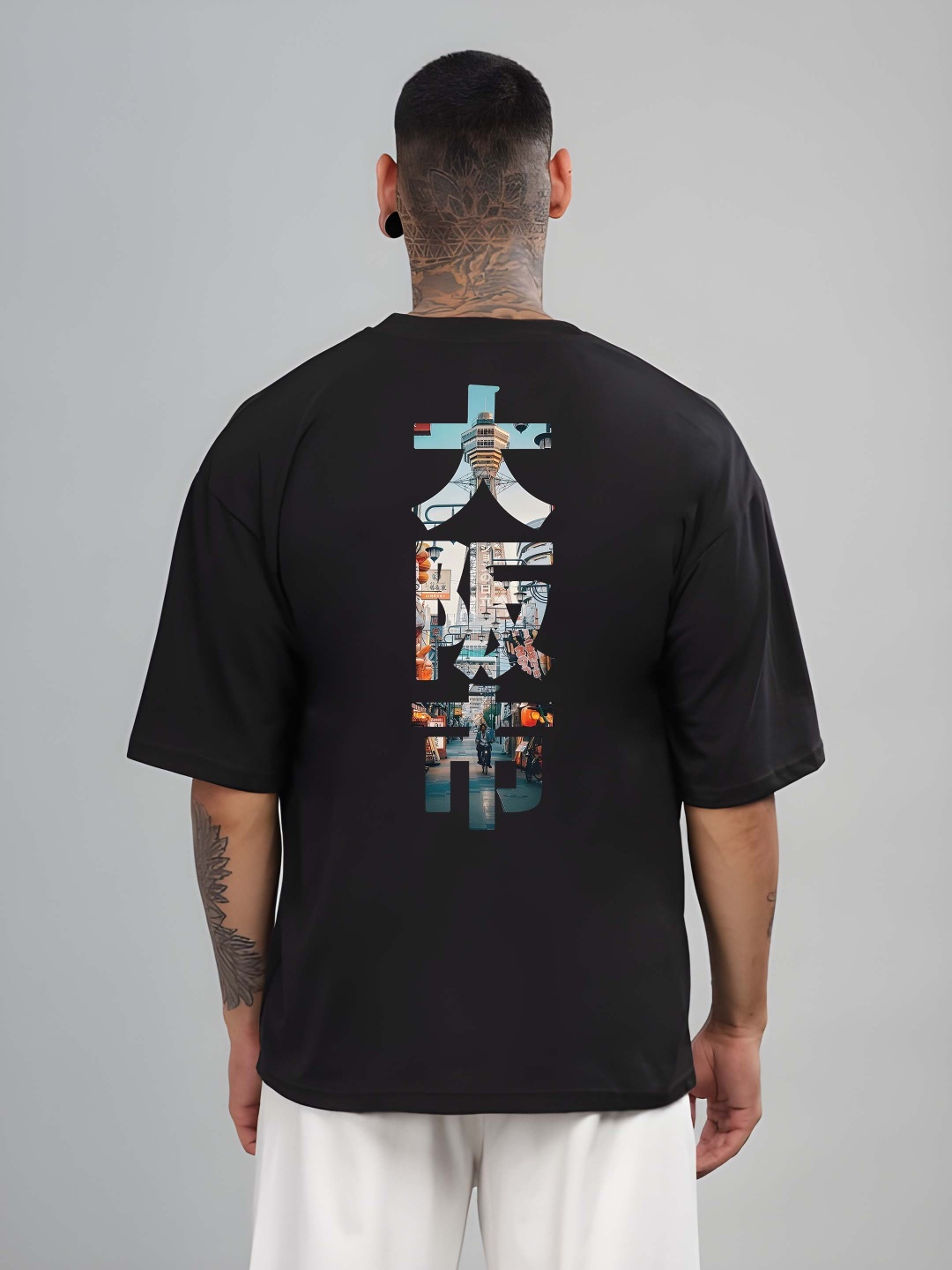 

Krimmple Men Graphic Printed Round Neck Cotton Oversized T-shirt, Black