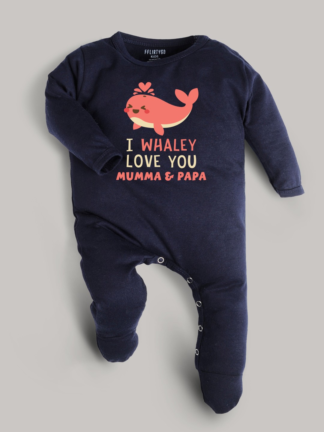 

FFLIRTYGO Infants Kids Valentine day Printed Pure Cotton Sleepsuit, Navy blue