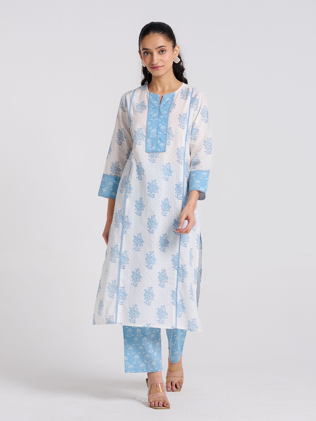 

Rustorange Ethnic Motifs Printed Pure Cotton Kurta With Palazzos, Blue