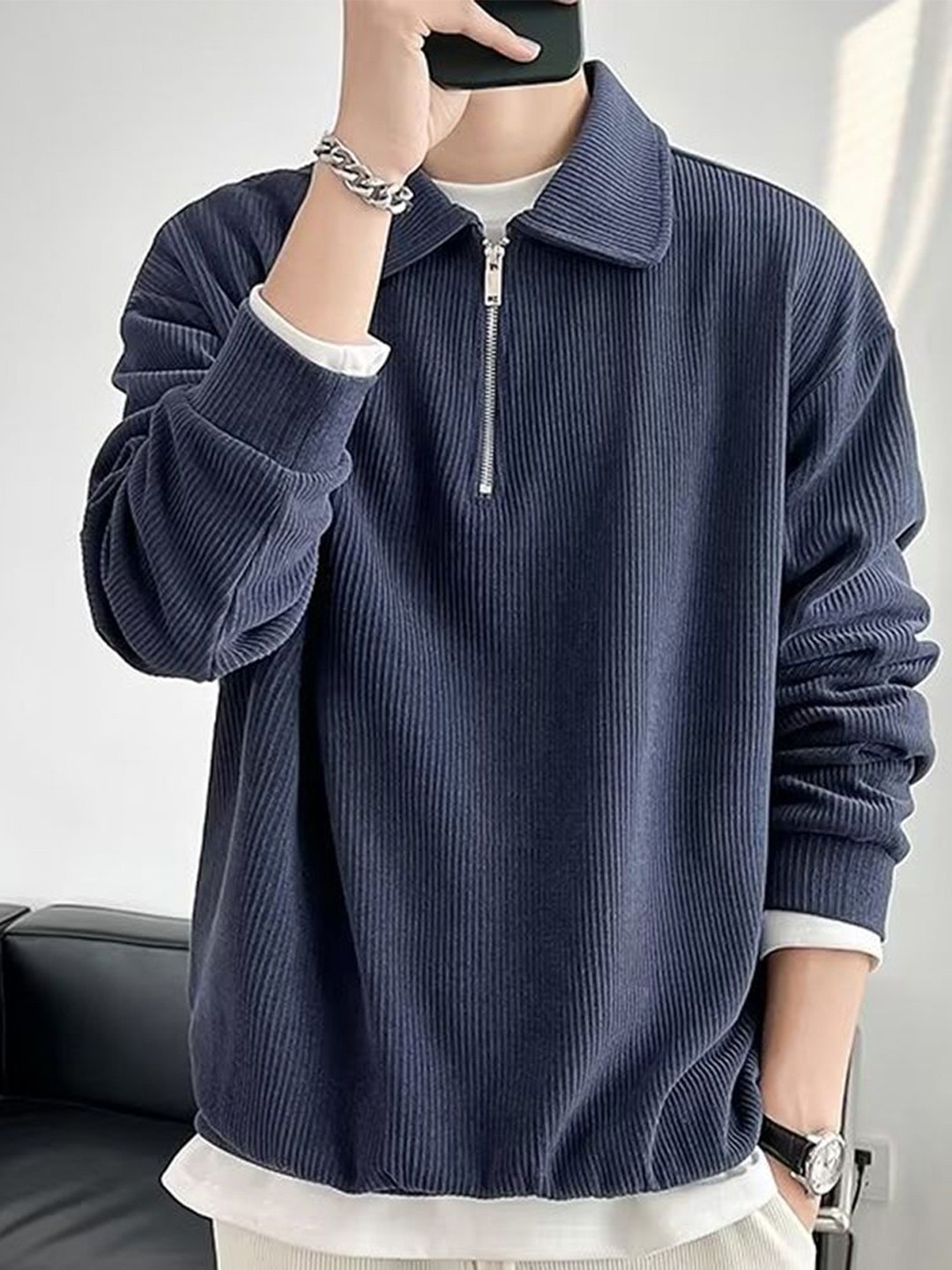 

StyleCast x Revolte Men Shirt Collar Sweatshirt, Blue