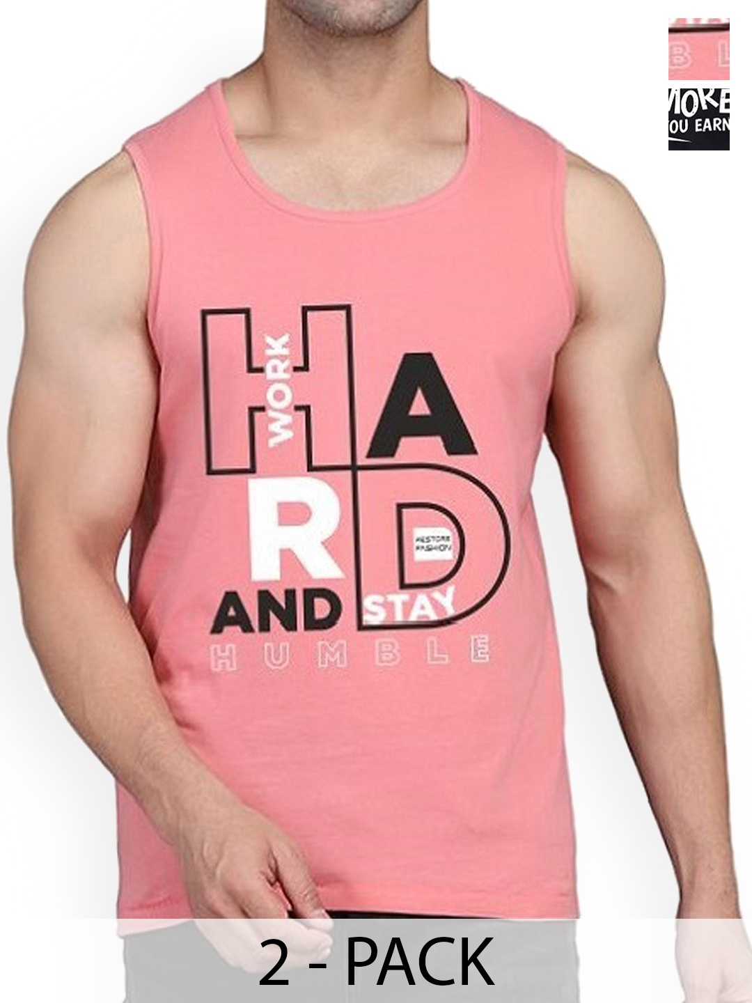 

WOOSTRO Pack Of 2 Printed Combed Cotton Gym Vest RS26 CMB (HARD PEACH) (MORE BLACK)