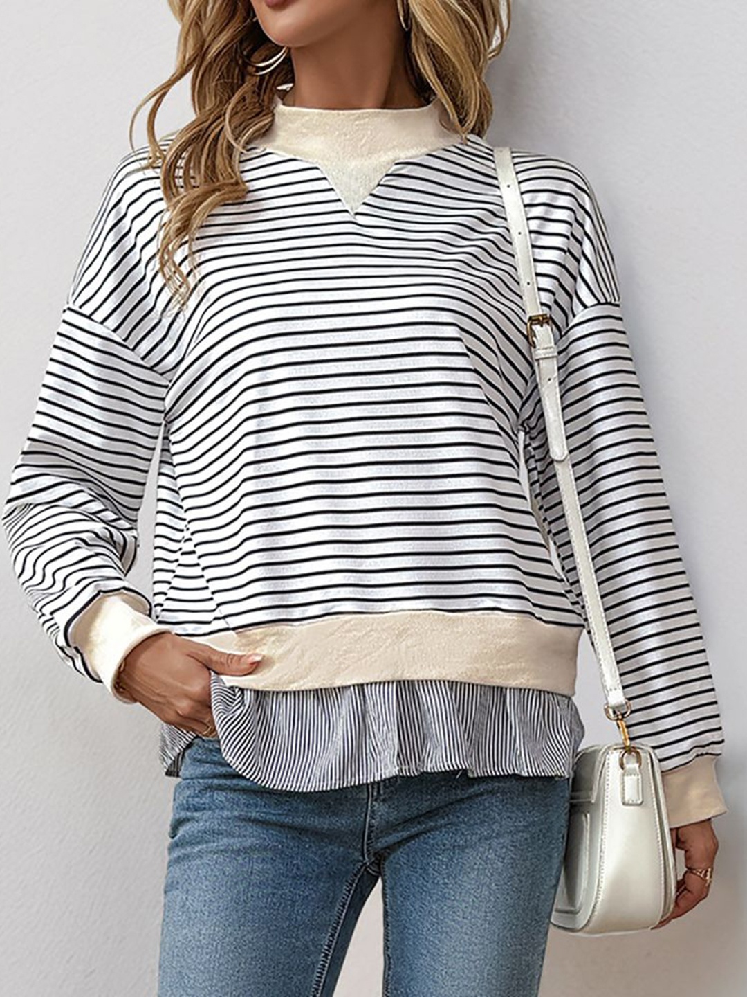

StyleCast x Revolte Women Striped Sweatshirt, Black