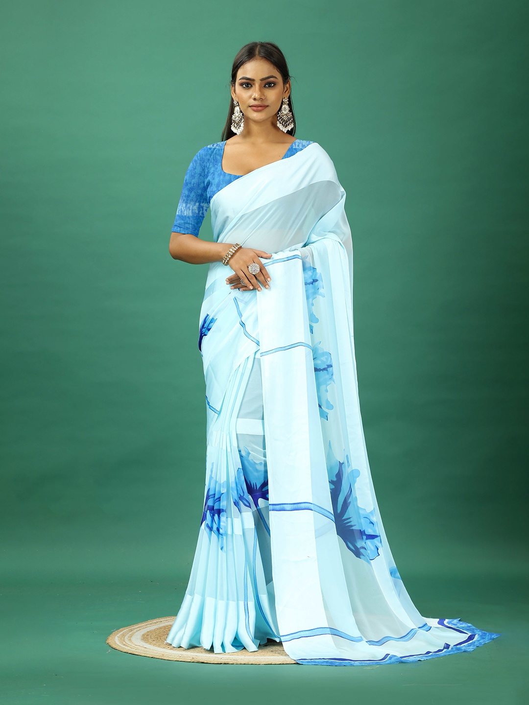 

NIRMAL CREATION Floral Printed Saree, Blue