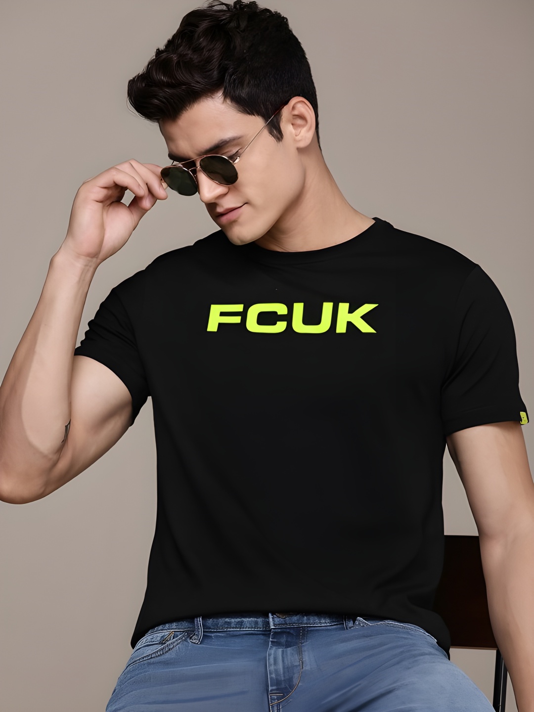 

BOWLIFESTYLE Men Pure Cotton T-shirt, Black