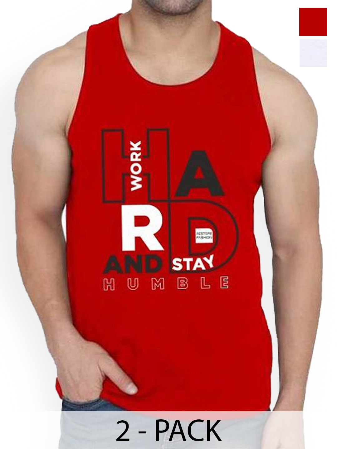 

WOOSTRO Pack Of 2 Printed Combed Cotton Gym Vest RS26 CMB (HARD RED) (HARD WHITE)