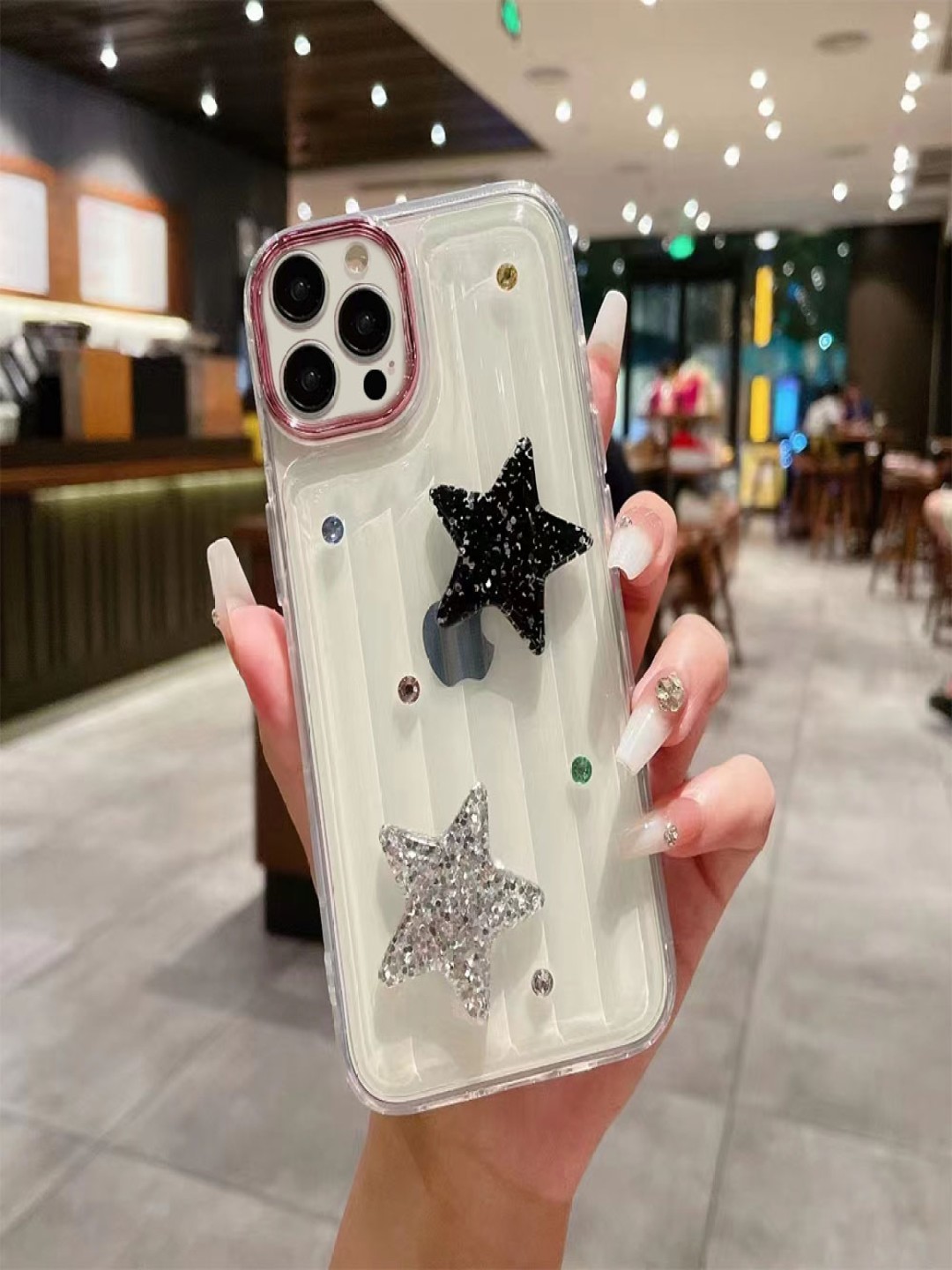 

Luxury Kase LK119 Geometric Printed iPhone 14 Pro Max Crystal Clear Bling Back Case, Transparent