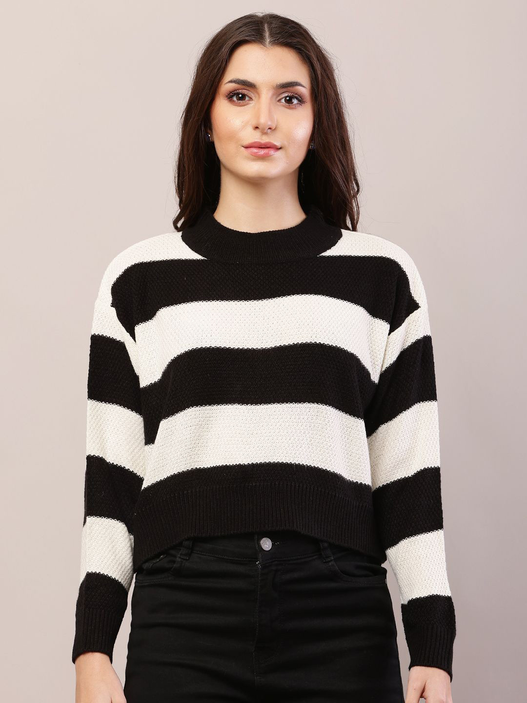 

NoBarr Women Striped Pullover Sweaters, Black