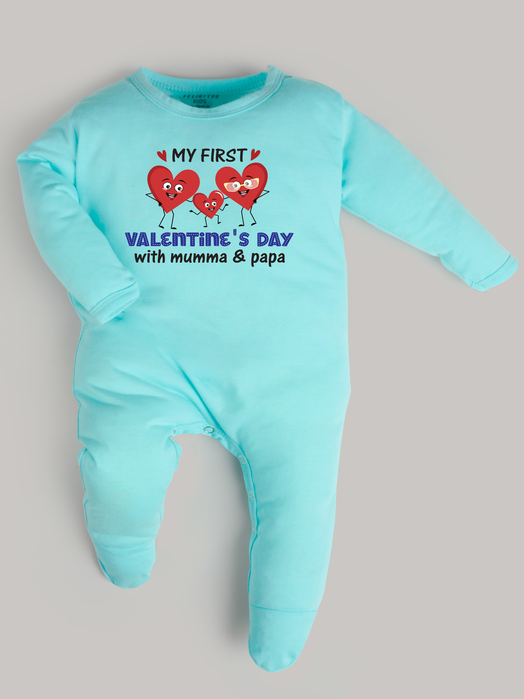 

FFLIRTYGO Infants Valentine Day Printed Cotton Sleepsuit, Turquoise blue