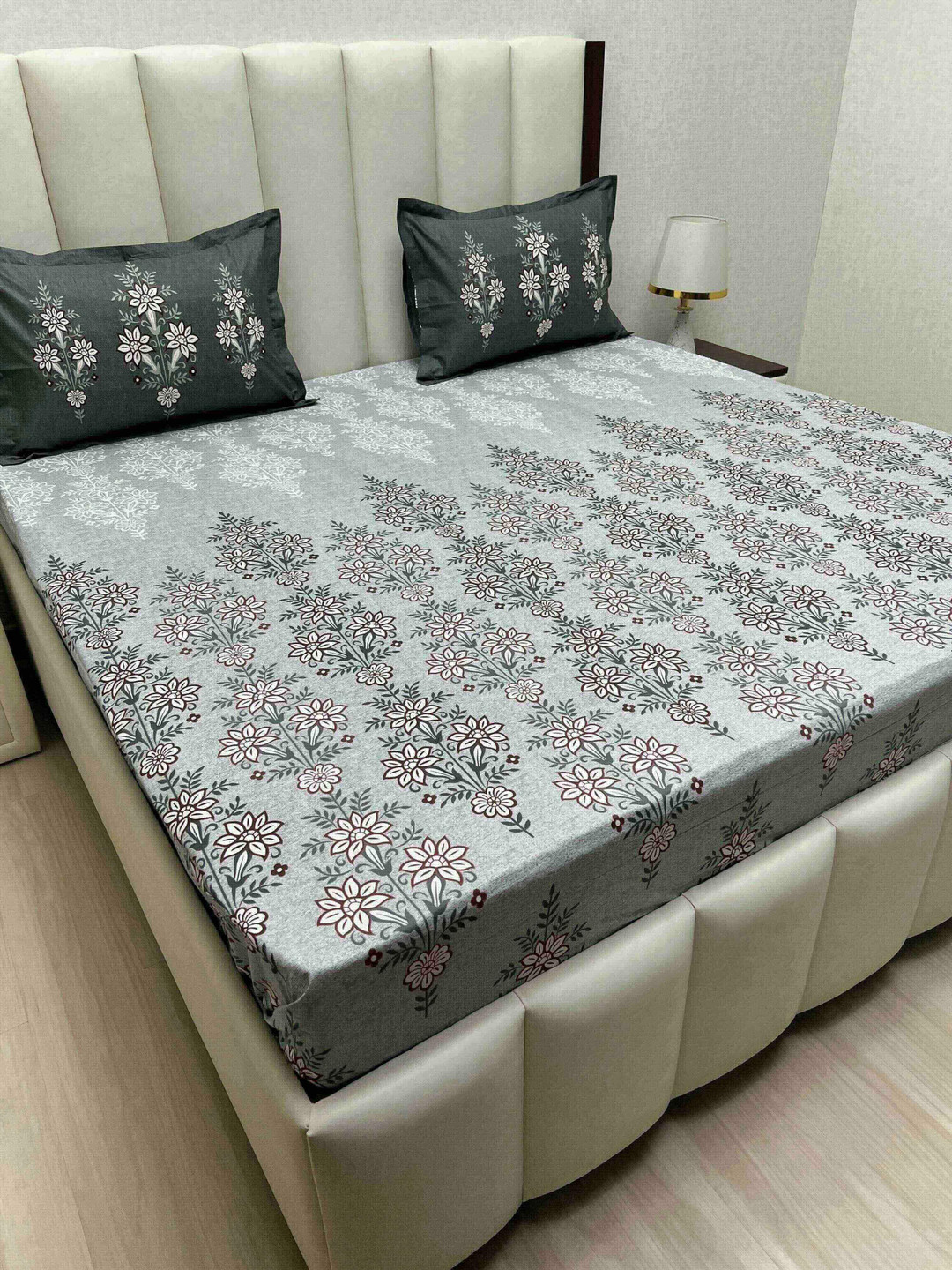 

Pure Decor Cotton King Size Double Bed Bedsheet With 2 Pillow Covers 2.74m X 2.74m, Grey