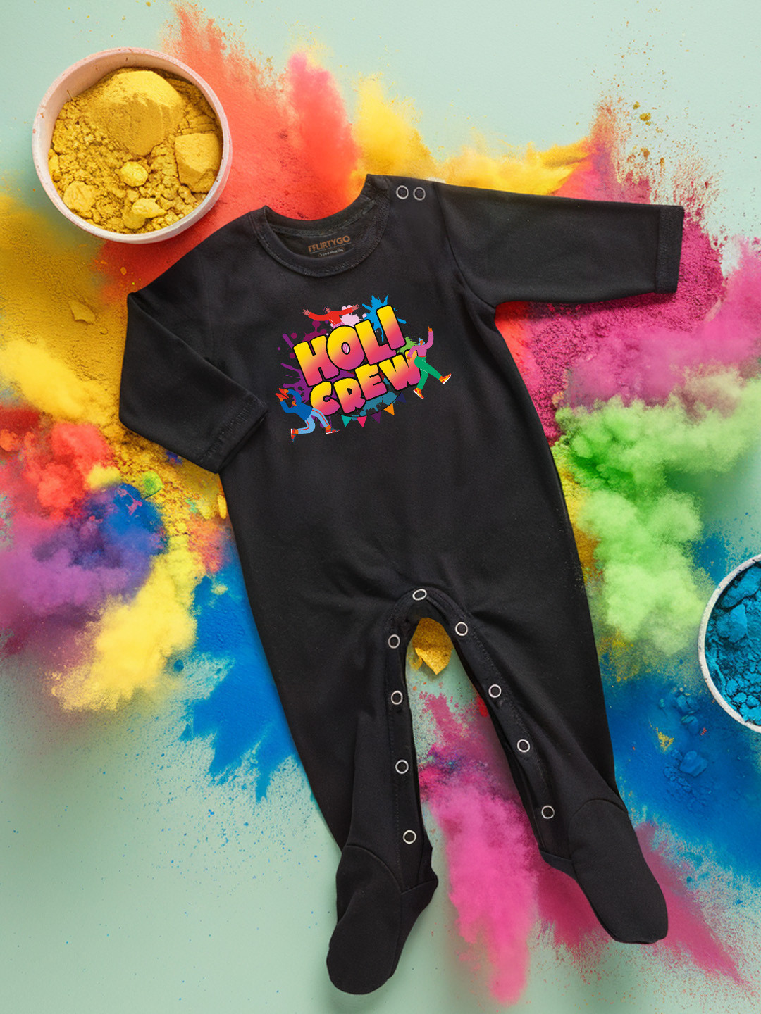 

FFLIRTYGO Infants Holi Printed Cotton Sleepsuit, Black