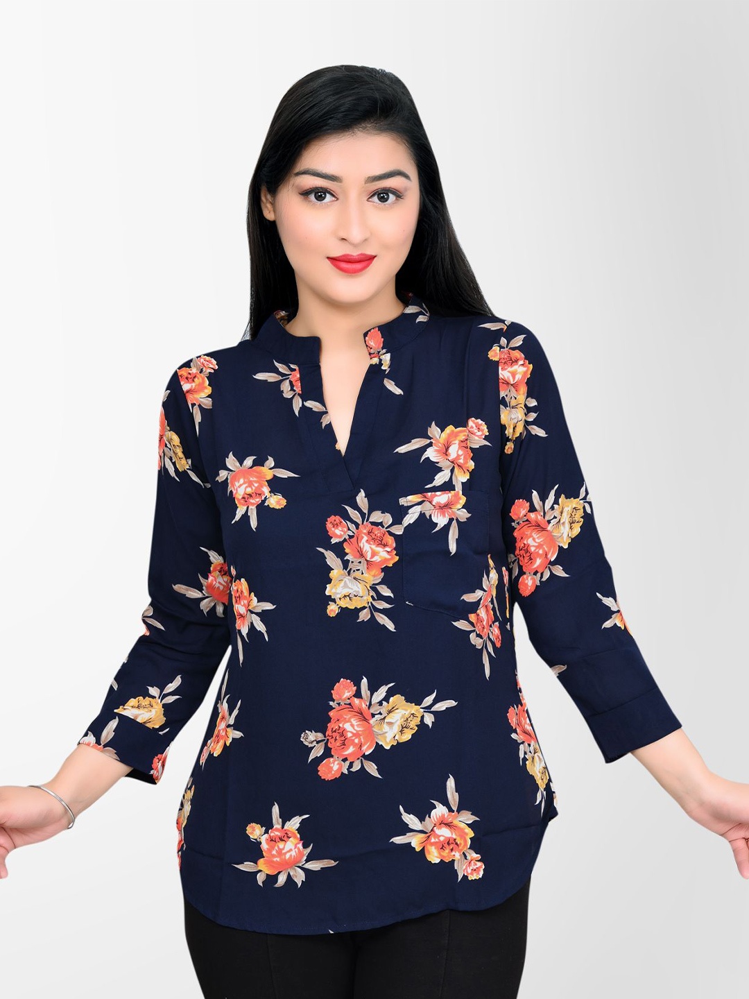 

DELIS Floral Print Georgette Top, Blue