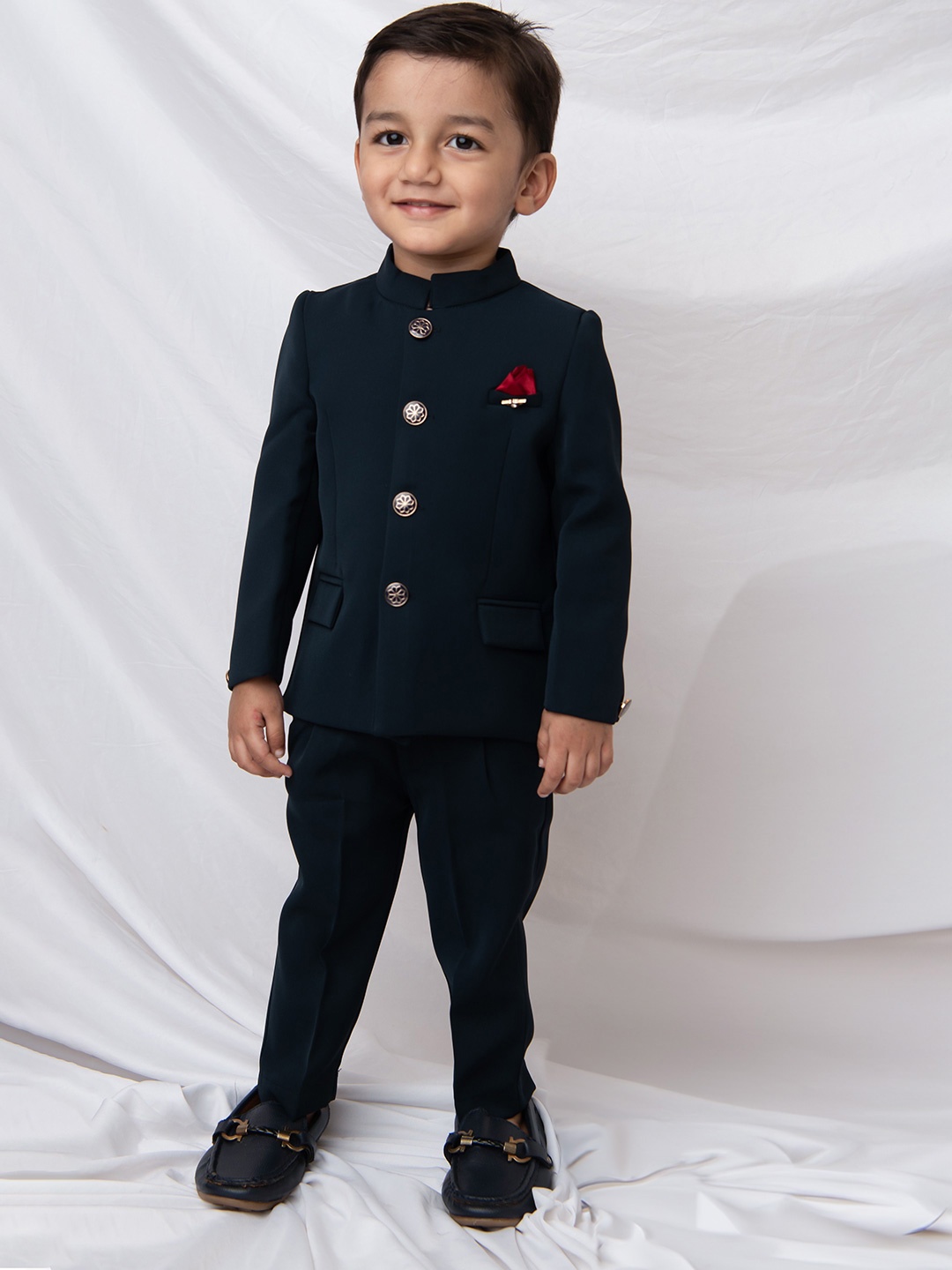 

LITTLE COLLARS Boys Mandarin Collar Jodhpuri Bandhgala 2-Piece Suit, Navy blue