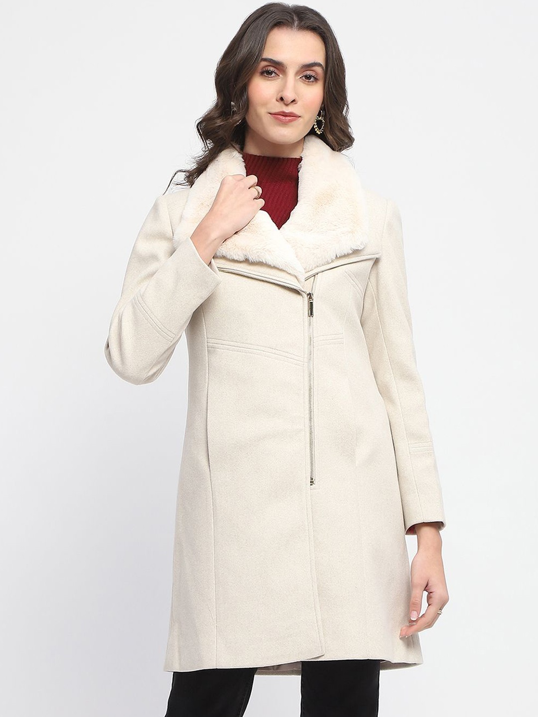 

Madame Single-Breasted Longline Overcoat, Off white