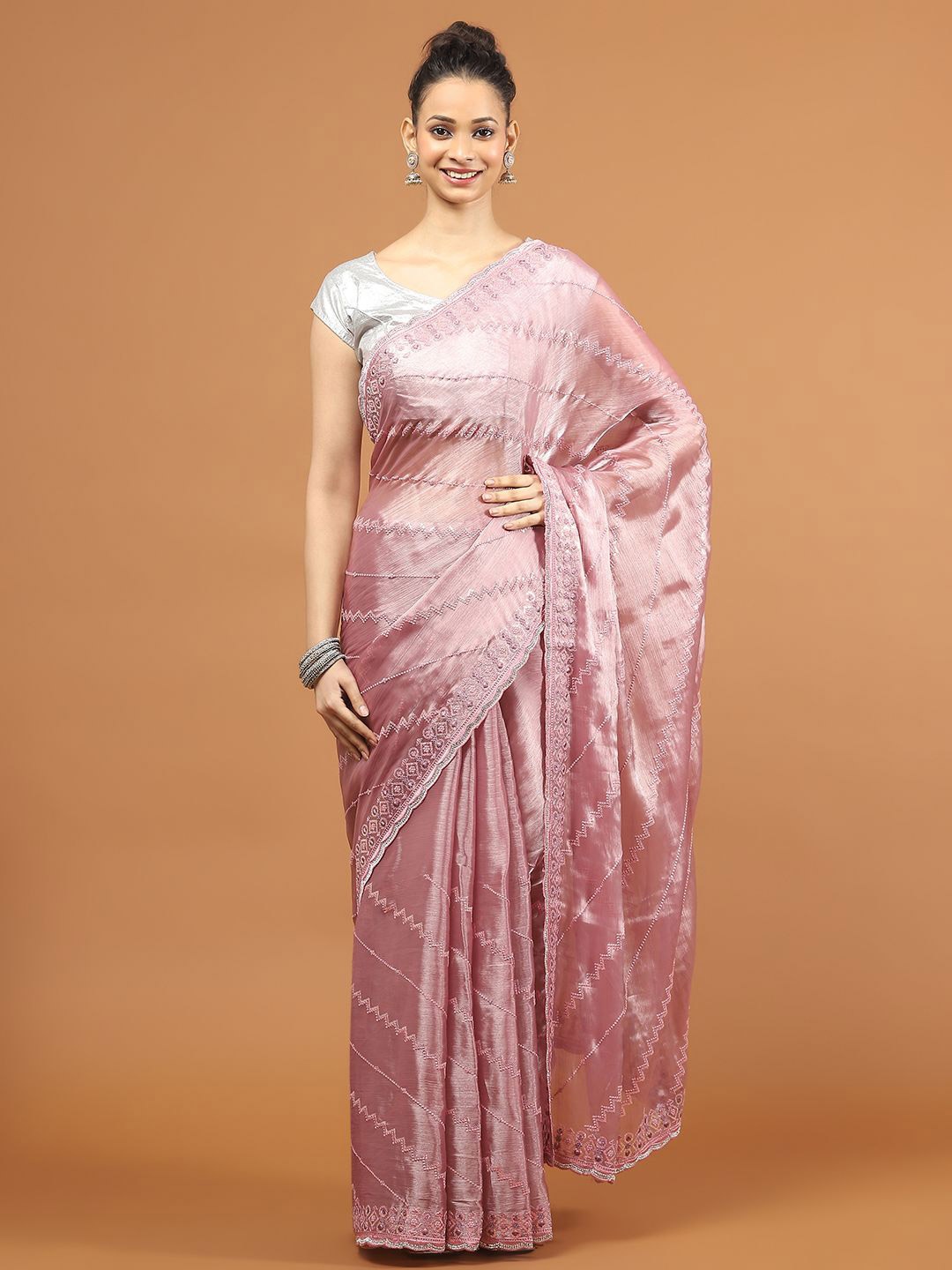 

Meena Bazaar Embellished Sequinned Saree, Pink