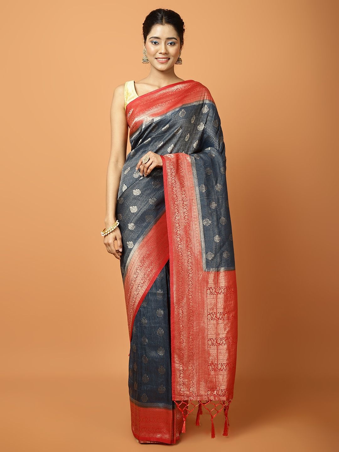 

Meena Bazaar Woven Design Art Silk Saree, Blue
