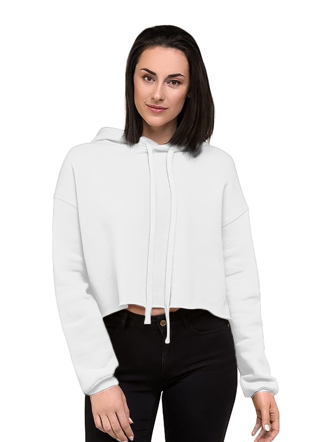 

NOTWILD Women Hooded Crop Sweatshirt, White