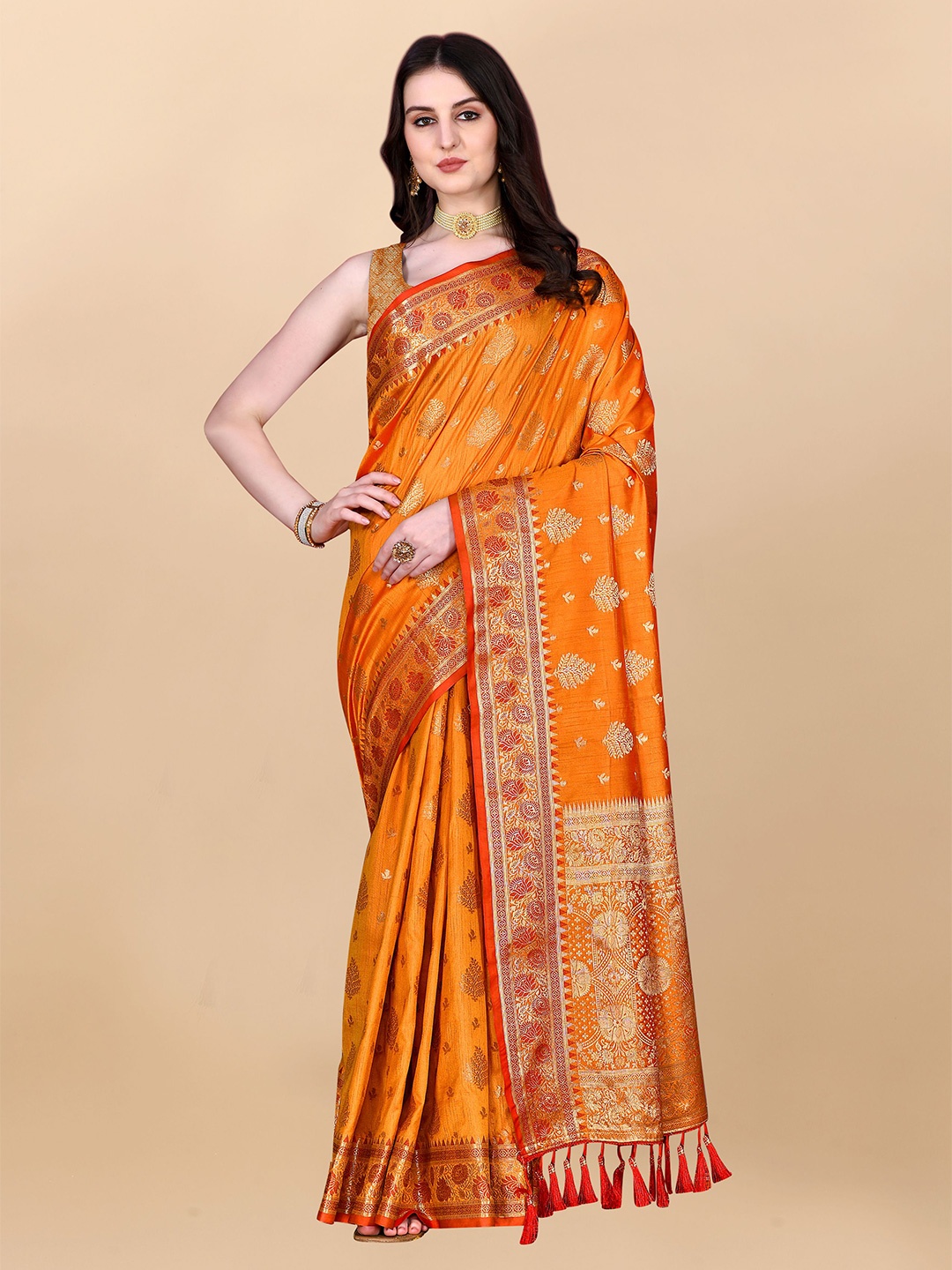 

bansari textiles Woven Design Zari Banarasi Saree, Mustard