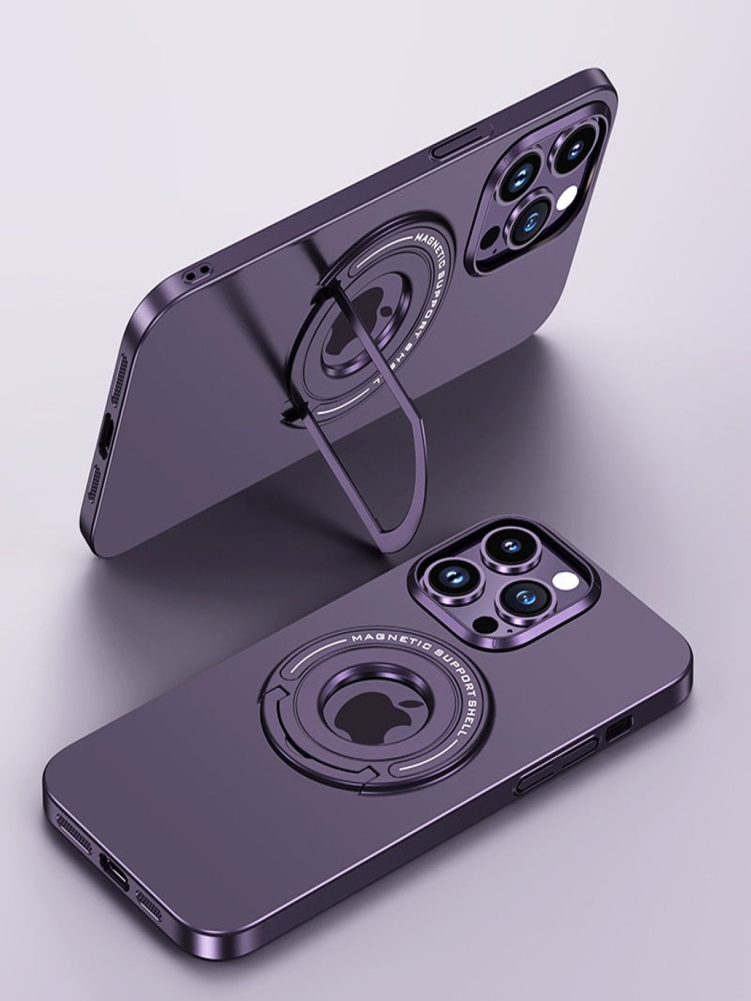 

Luxury Kase Solid iPhone 16 Metal Stand, Ring Holder Shell, Compatible Mag-Safe Back Case, Purple