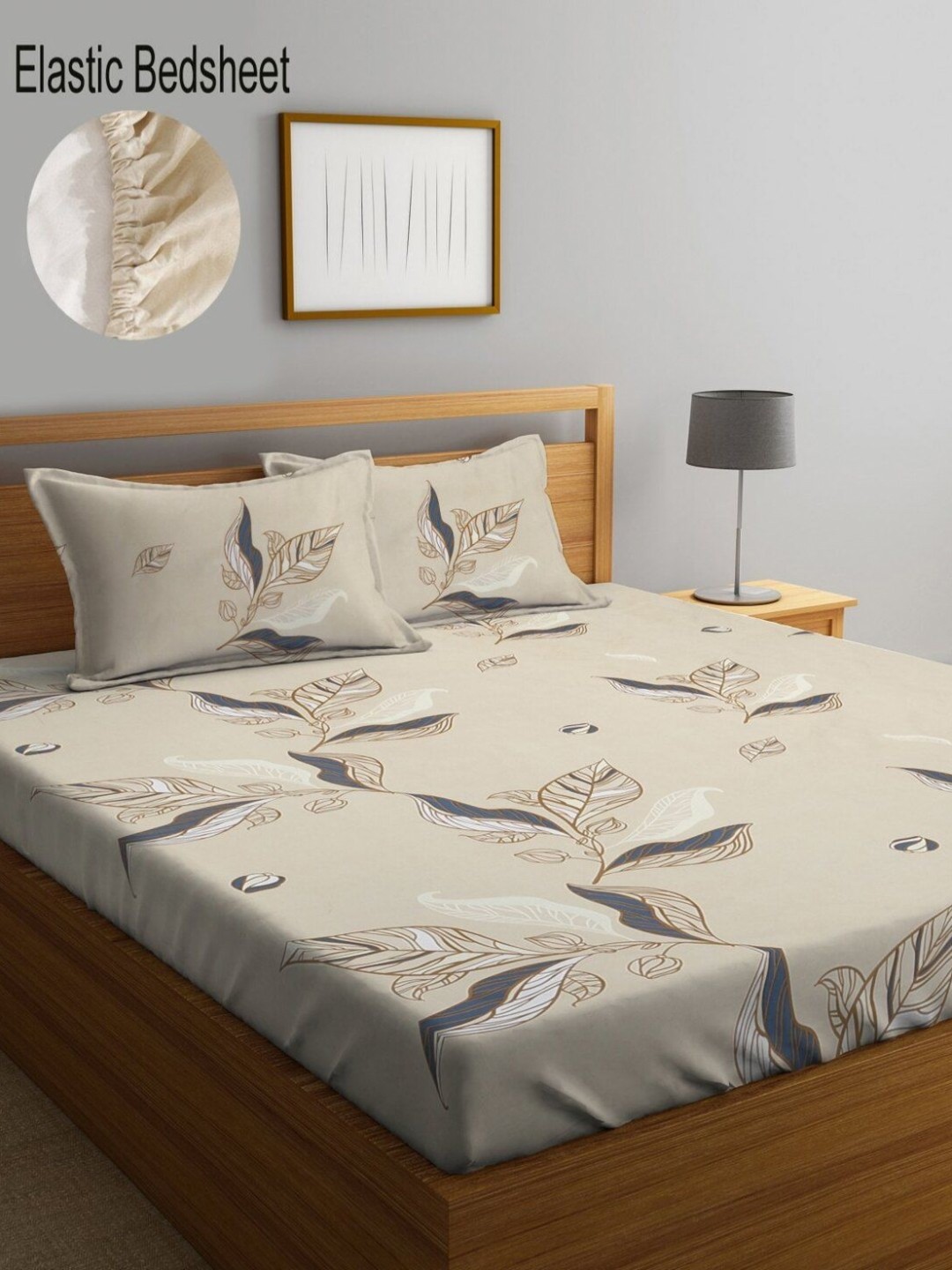 

THE little BIG STORE Yellow & Grey Floral 260 TC King Bedsheet with 2 Pillow Covers