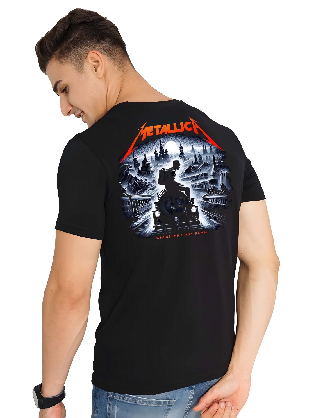

Moda Rapido Men Drop-Shoulder Sleeves Pure Cotton T-shirt, Black