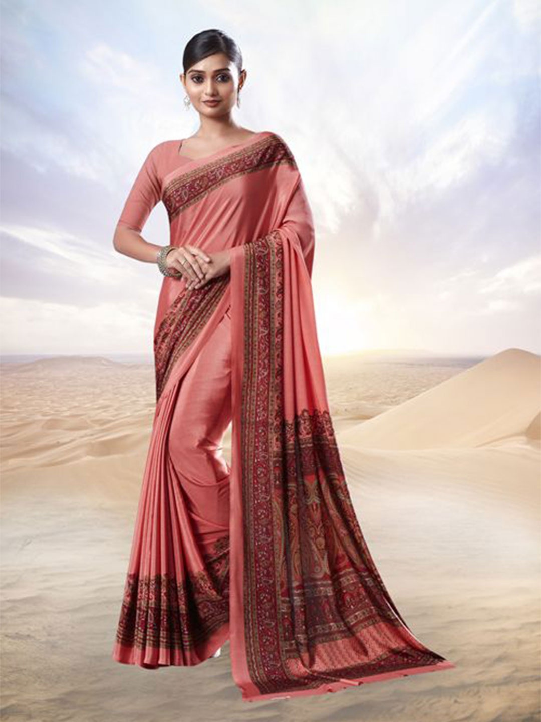 

Jaanvi Floral Printed Pure Crepe Saree, Pink