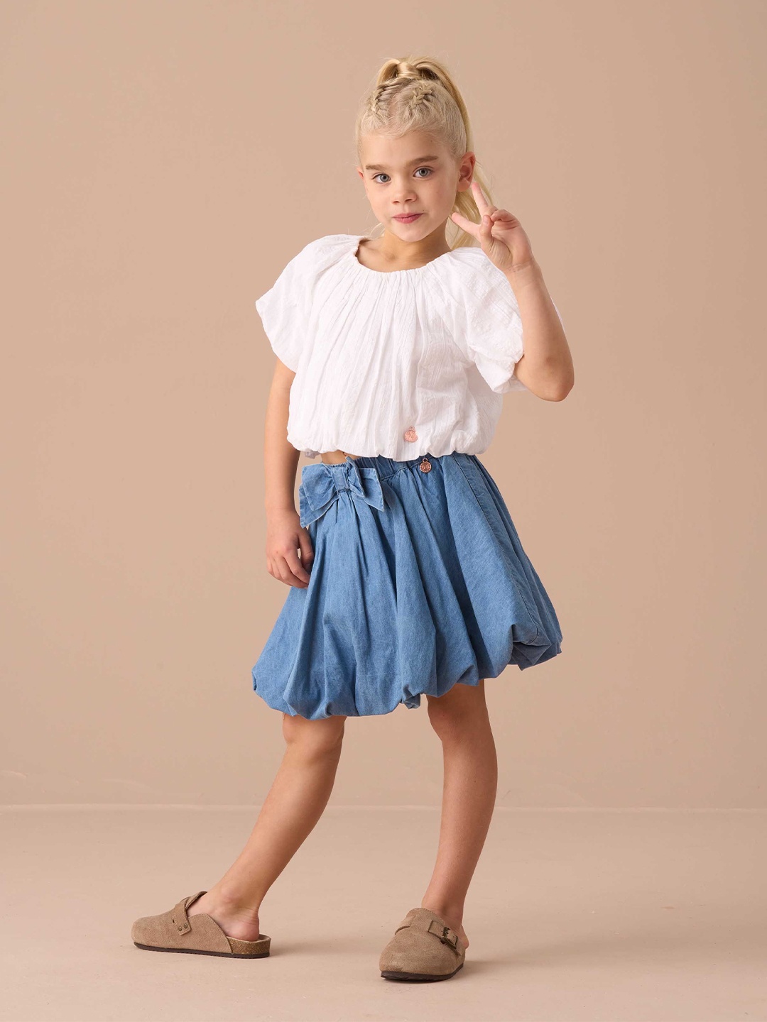 

Angel & Rocket Girls Half Sleeve Relaxed Michela Puffball Top, White