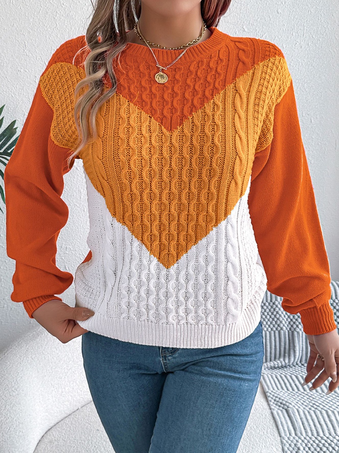 

StyleCast x Revolte Women Colourblocked Pullover, Orange