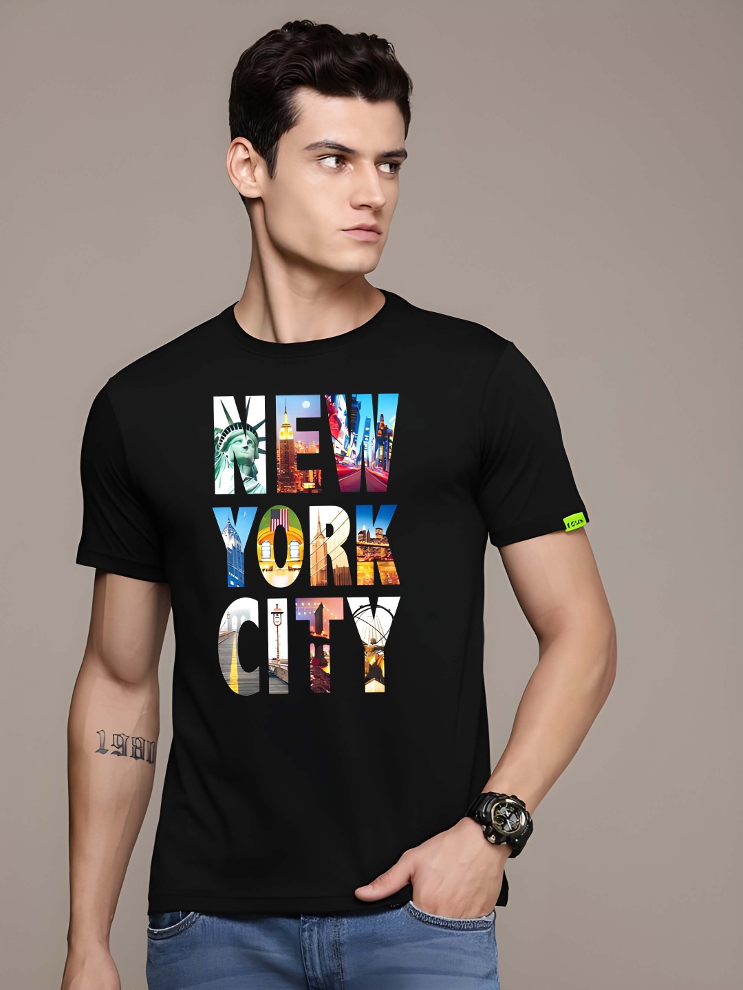 

BOWLIFESTYLE Men Pure Cotton T-shirt, Black