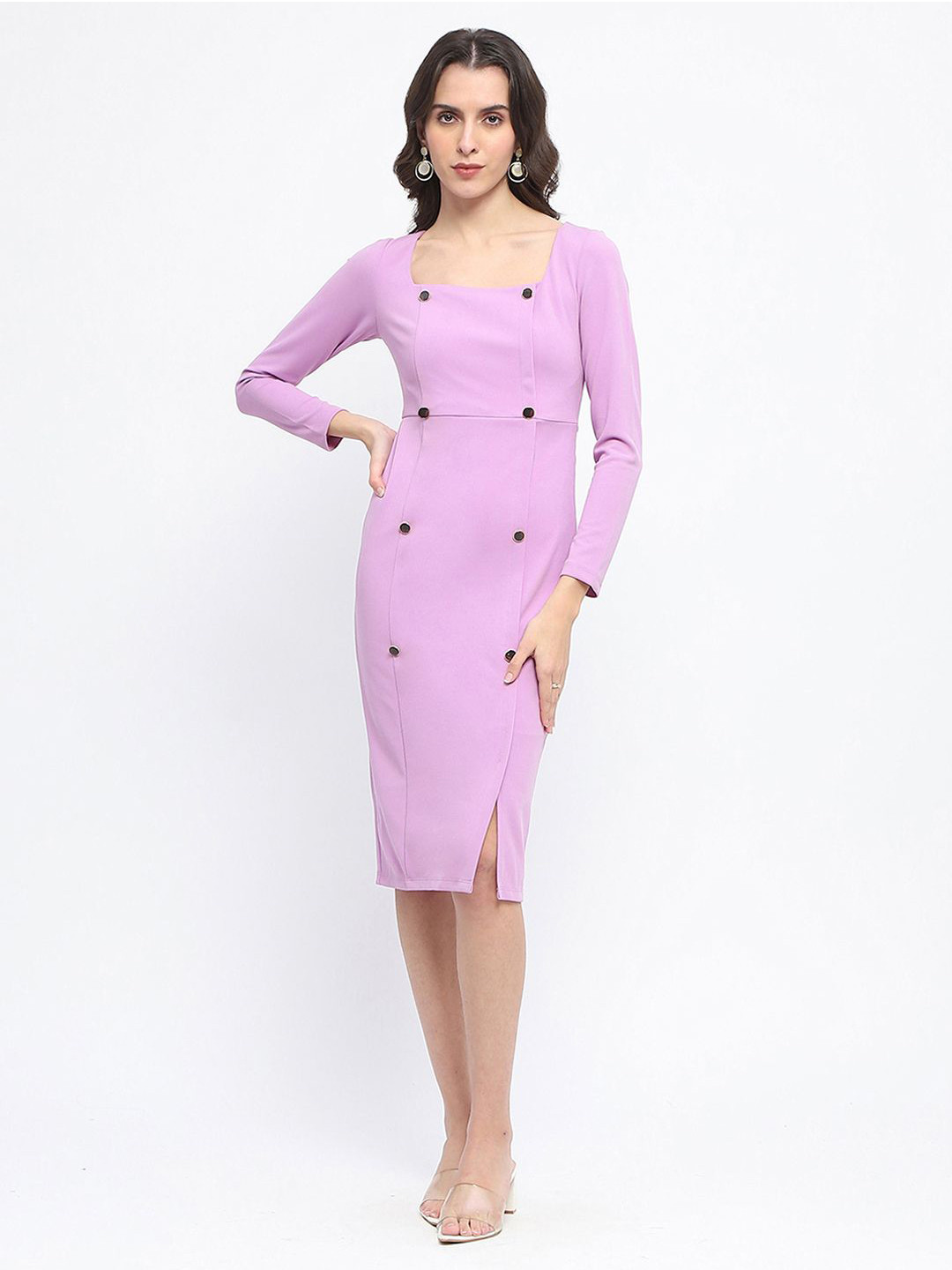 

Madame Women Square Neck Sheath Knee Length Dress, Mauve