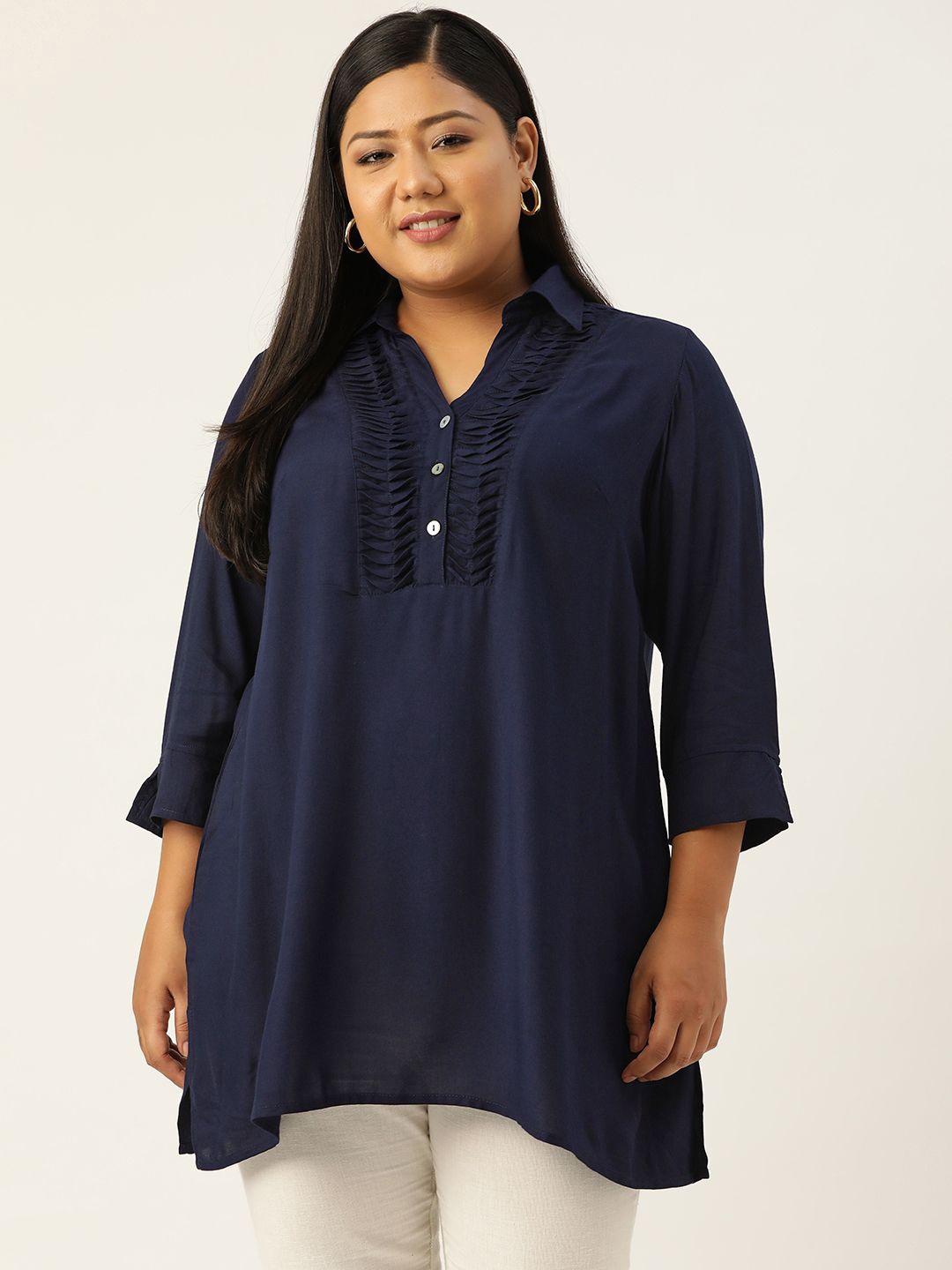 

theRebelinme Women Shirt Collar Plus Size Tunic, Navy blue