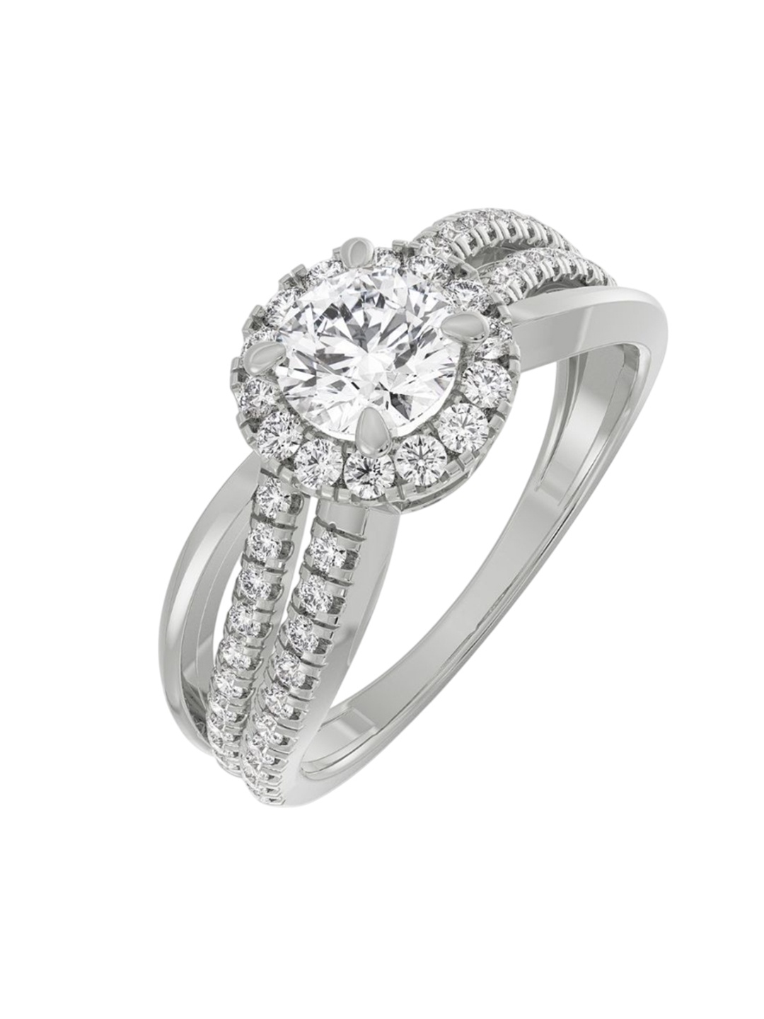 

Emori 14 KT White Gold Artistic Round Diamond Ring 0.86 CT, Silver