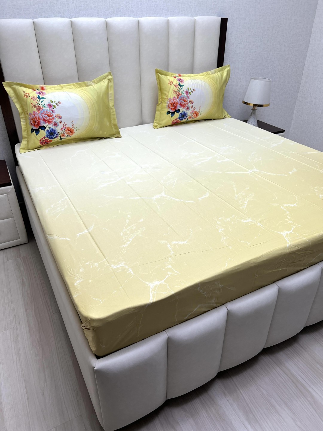 

Pure Decor Royal Majestic Yellow Floral 300 TC Pure Cotton King Bedsheet Set 2.74m x 2.74m