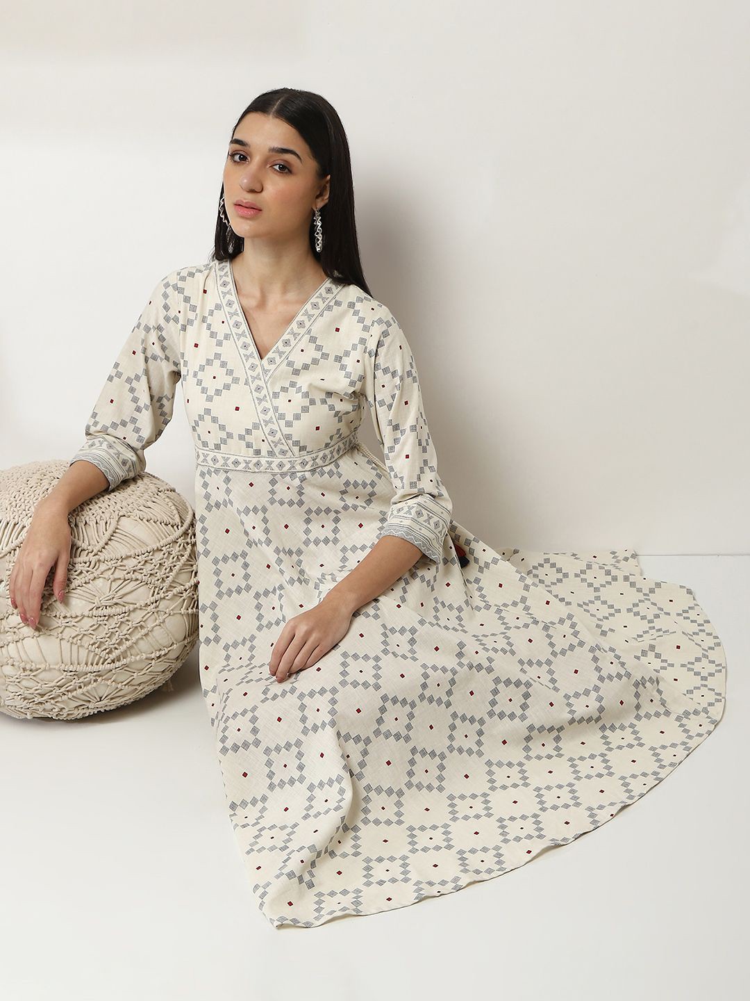 

Rangriti Floral Print Puff Sleeve Maxi Dress, White