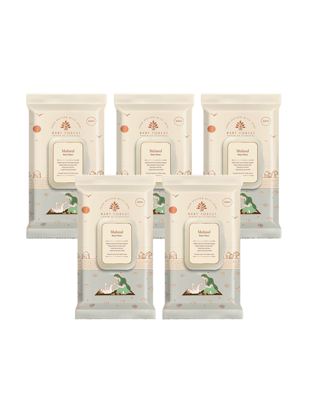 

Baby Forest Set Of 5 Mulmul Ultra Soft & Water Based Baby Wipes - 72 Wipes Each, White