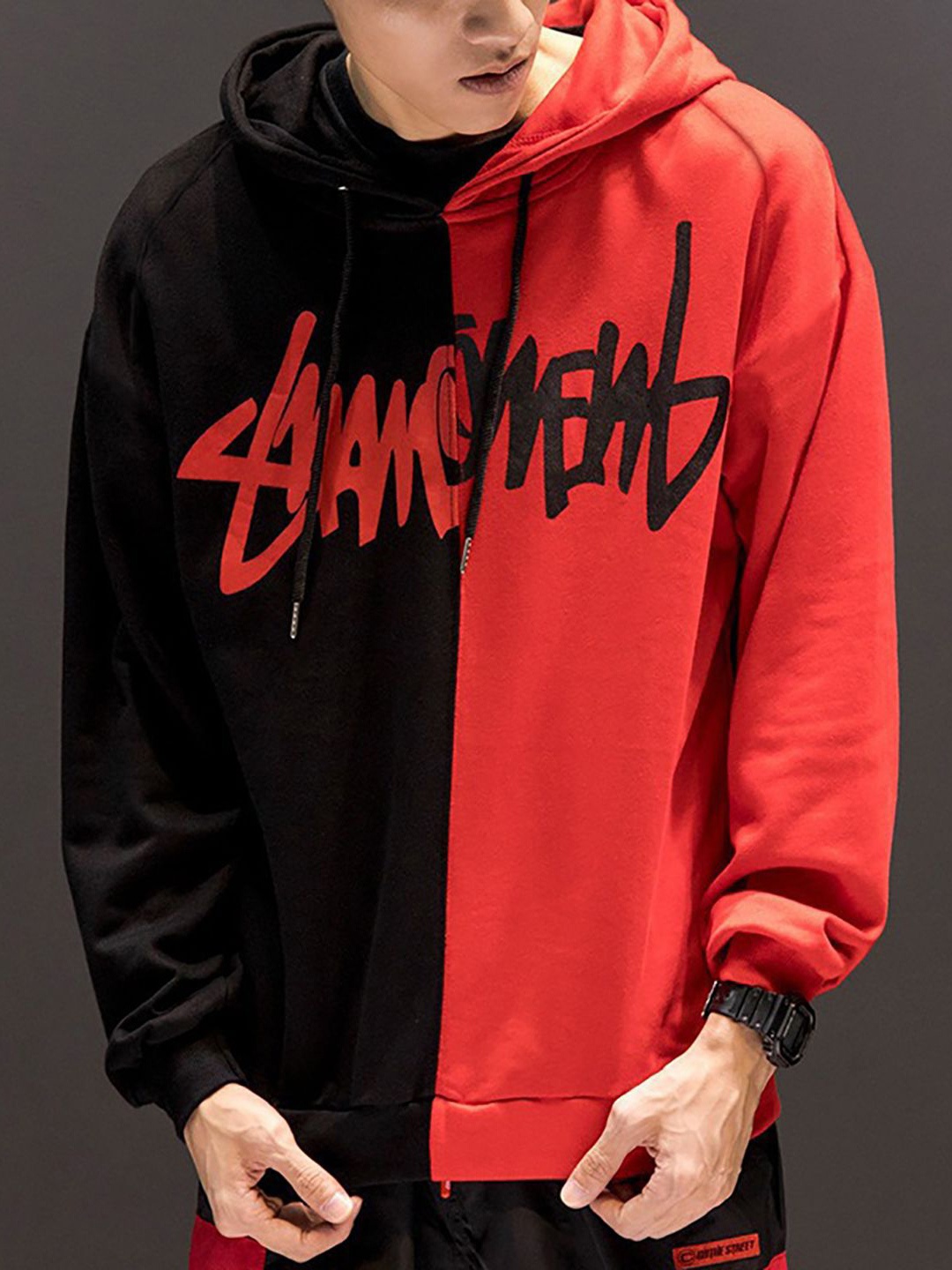 

StyleCast x Revolte Men Printed Hooded Sweatshirt, Red