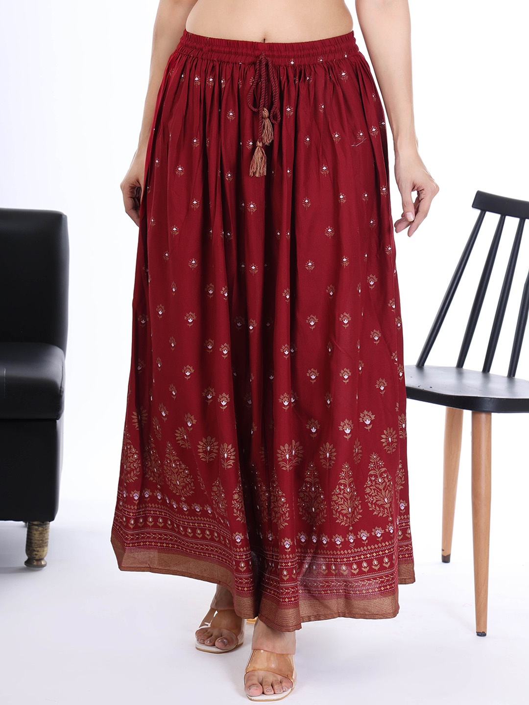 

Moda Rapido Women Printed Flared Maxi Skirt, Red