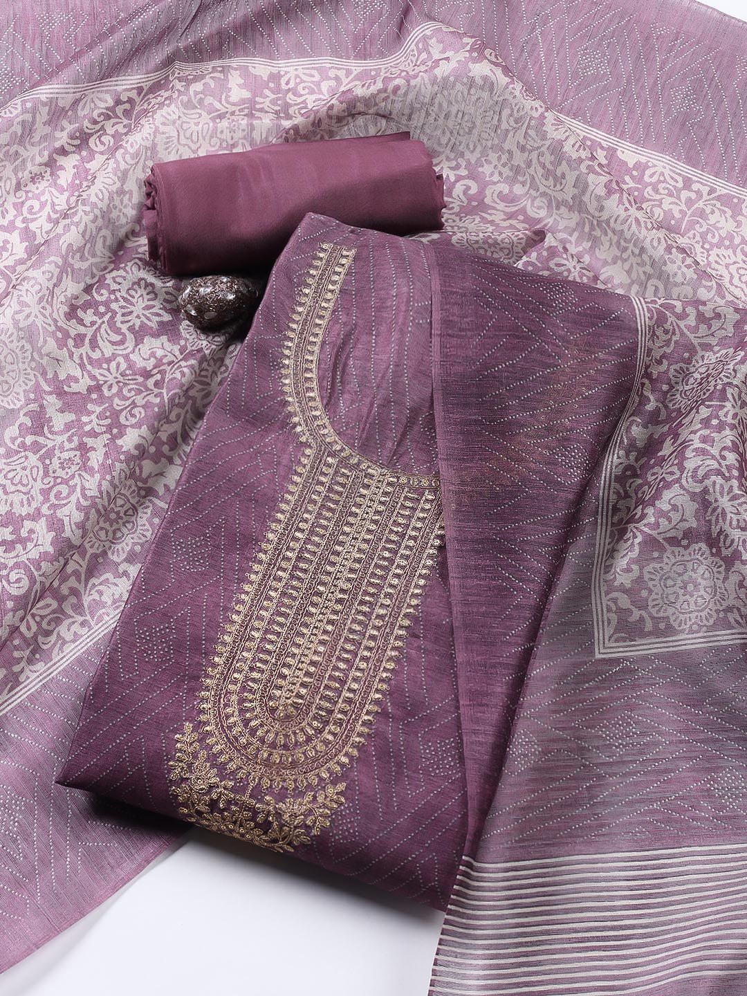 

Meena Bazaar Embroidered Unstitched Dress Material, Lavender